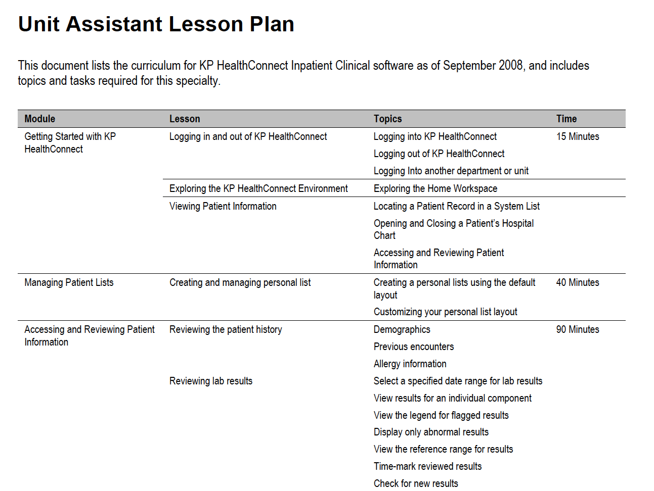 Screen shot of Lesson Plan sample